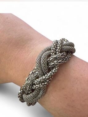 Braided Silver Tone Cuff Bracelet with magnetic closure